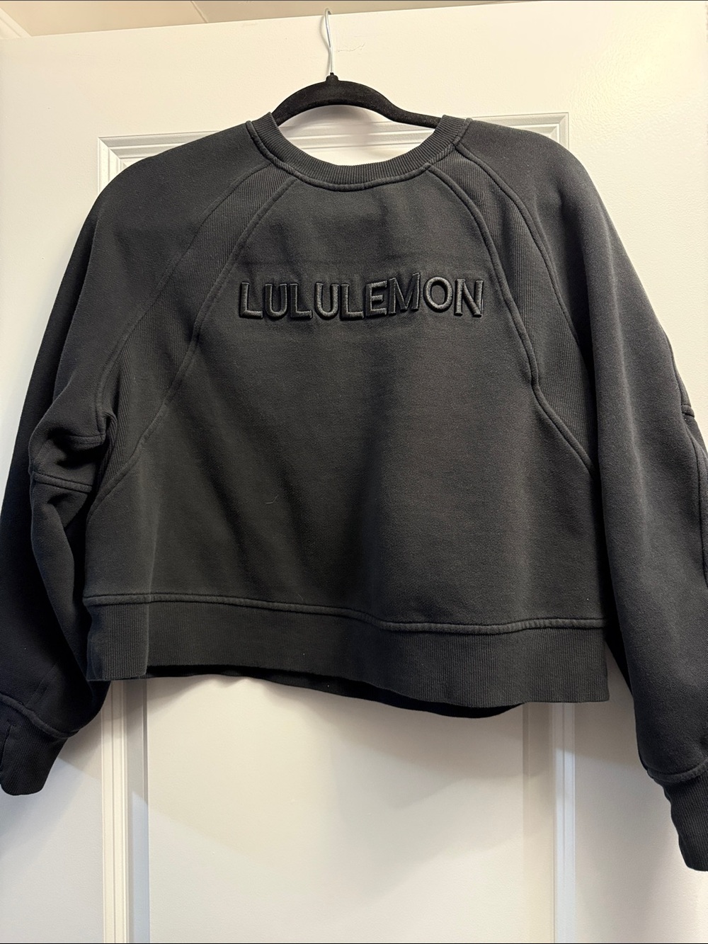 lululemon athletica Black Embroidered Logo Cropped Crewneck Sweatshirt